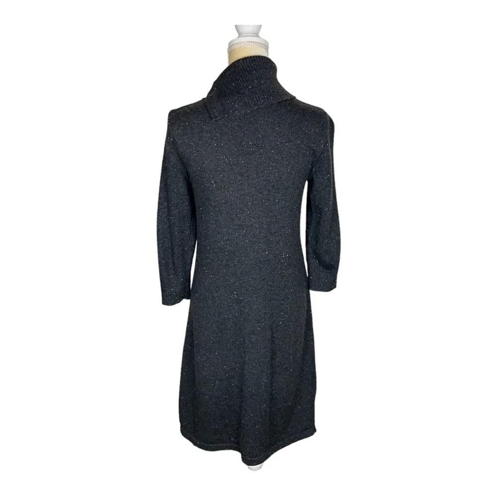Talbots Sweater Dress Gray Donegal Speckled Cowl Neck Knit Size Small‎